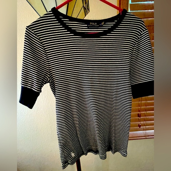 Ralph Lauren Polo black and white striped medium tops - Picture 1 of 3